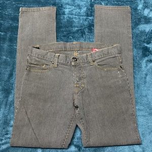 Rank pinstriped denim jeans.